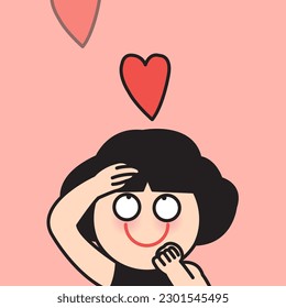 Happy Girl With Hopeful Face Looking For Love Concept Card Character illustration