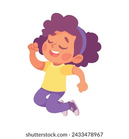 Happy Girl Hopping Playing Game Having Fun Vector Illustration