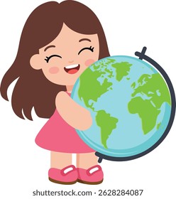 Happy Girl Hugging Planet Earth Tightly