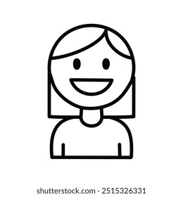 Happy girl icon. Simple line art icon of a happy woman with short hair. Perfect for websites, apps, and presentations.