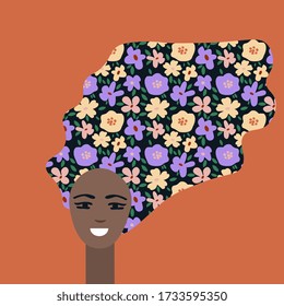 Happy girl illustration with flowers in her hair