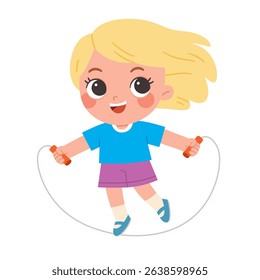 Happy girl jump rope. Sport and activity. girls skipping rope activity. Have fun, sport time.
