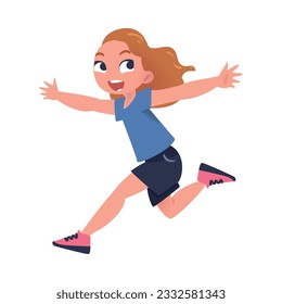 Happy Girl Jumping High with Joy and Excitement Feeling Freedom Vector Illustration