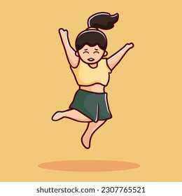 happy girl jumping for joy and smiling