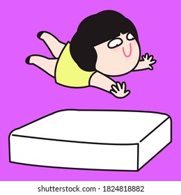 Happy Girl Jumping On Bed Concept Card Character illustration