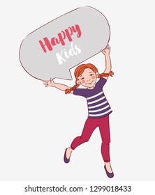 Happy girl jumping over white background. Happiness, childhood, and freedom concept 