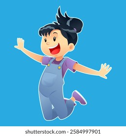 happy girl jumping vector illustration