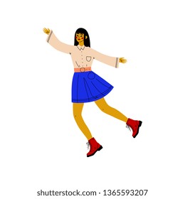 Happy Girl Jumping, Young Woman Celebrating, Dance Party, Friendship, Sport Concept Vector Illustration