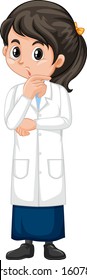 Happy girl in lab gown on white background illustration