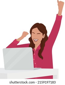 Happy girl with a laptop. Joyful smiling office worker