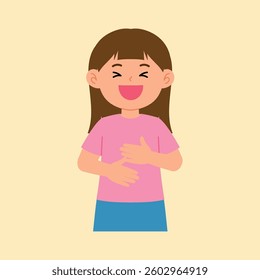 Happy Girl Laughing Joyfully with Hands on Her Stomach illustration