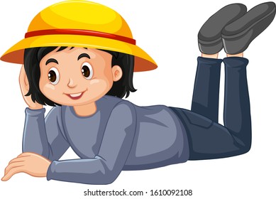 Happy girl laying down on white background illustration