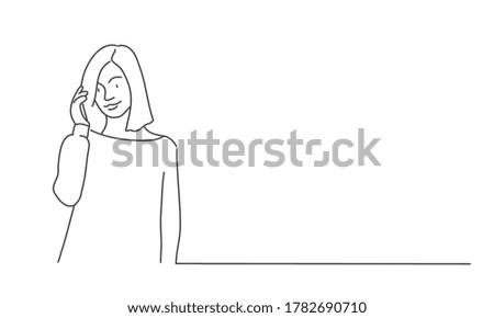 Happy girl. Line drawing vector illustration.