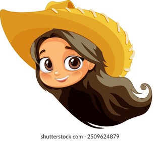 Happy girl with long hair and hat