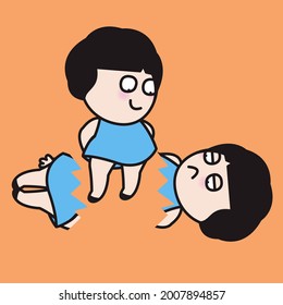 Happy Girl Looking At Her Broken Body With Stressed Face Concept Card Character illustration