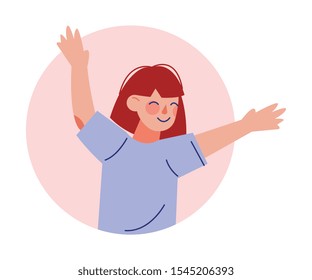 Happy Girl Looking Out of Round Frame, Child in Circle Window Hole Vector Illustration
