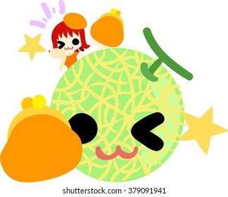 A happy girl and melon with purses