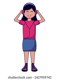 happy girl with mp3 and earphones listening music vector illustration