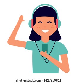happy girl with mp3 and earphones listening music vector illustration