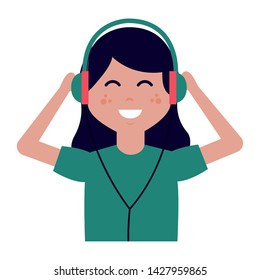 happy girl with mp3 and earphones listening music vector illustration