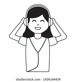 happy girl with mp3 and earphones listening music vector illustration