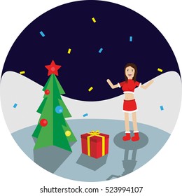 Happy Girl Near New Year Tree