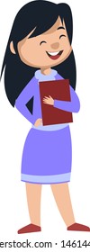 Happy girl with notebook, illustration, vector on white background.