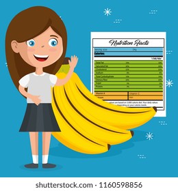 happy girl with nutrition facts