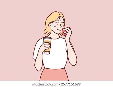 Happy girl on a diet. Proper nutrition. Vector illustration in cartoon style.