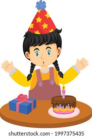 Happy girl on her birthday cartoon vector art and illustration