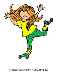 Happy girl on roller skates