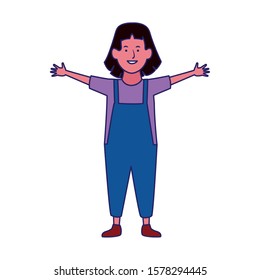 happy girl with opened arms over white background, vector illustration