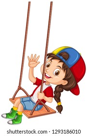 Happy girl palying on swing illustration