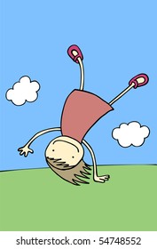 Happy girl performing somersault. (Series). Vector Illustration
