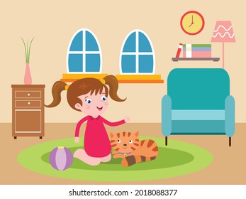 Happy girl with pet cute 2d cartoon vector concept for banner, website, illustration, landing page, flyer, etc.