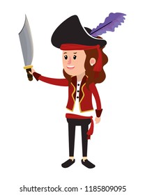 happy girl with pirate costume and sword