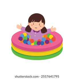 Happy Girl Playing in Ball Pit Illustration Vector