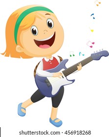 happy girl playing guitar