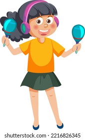 Happy girl playing maracas illustration