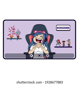 Happy girl playing online. Online streaming concept - Vector