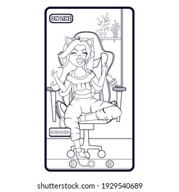Happy girl playing online. Online streaming concept - Vector