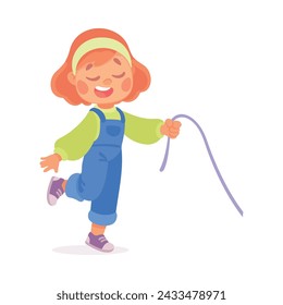 Happy Girl Playing with Rope Game Having Fun Vector Illustration