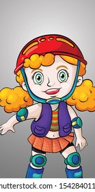Happy girl playing skate illustration