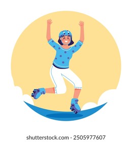 Happy girl playing skates vector illustration