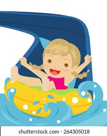 Happy Girl Playing Water Slide Sledge