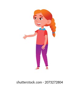 happy girl pupil greeting classmate at school cartoon vector. happy girl pupil greeting classmate at school character. isolated flat cartoon illustration