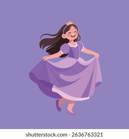 Happy Girl in Purple Dress Spinning Joyfully