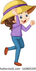 Happy girl in purple shirt on white background illustration