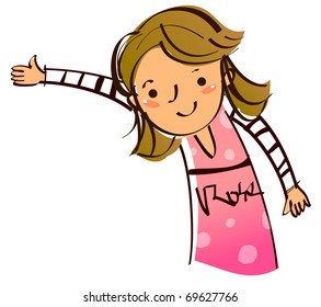 happy girl put arm