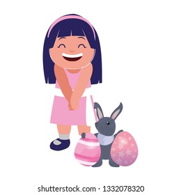 happy girl rabbit eggs easter